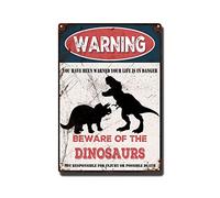 THUANCKY Vintage Tin Sign Beware of The Dinosaurs Tin Signs Warning Metal Sign for Home Bar Coffee Retro Wall Decor-8x12inch-Tin Sign