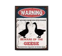 THUANCKY Vintage Tin Sign Beware of The Geese Tin Signs Warning Metal Sign for Home Bar Coffee Retro Wall Decor-12x16inch-Metal Frame