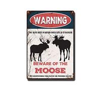 THUANCKY Vintage Tin Sign Beware of The Moose Tin Signs Warning Metal Sign for Home Bar Coffee Retro Wall Decor-8x12inch-Tin Sign
