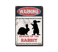 THUANCKY Vintage Tin Sign Beware of The Rabbit Tin Signs Warning Metal Sign for Home Bar Coffee Retro Wall Decor-8x12inch-Tin Sign