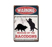 THUANCKY Vintage Tin Sign Beware of The Raccoons Tin Signs Warning Metal Sign for Home Bar Coffee Retro Wall Decor-8x12inch-Tin Sign