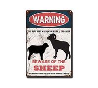 THUANCKY Vintage Tin Sign Beware of The Sheep Tin Signs Warning Metal Sign for Home Bar Coffee Retro Wall Decor-8x12inch-Tin Sign