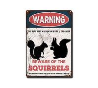 THUANCKY Vintage Tin Sign Beware of The Squirrels Tin Signs Warning Metal Sign for Home Bar Coffee Retro Wall Decor-8x12inch-Tin Sign