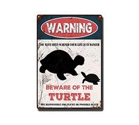 THUANCKY Vintage Tin Sign Beware of The Turtle Tin Signs Warning Metal Sign for Home Bar Coffee Retro Wall Decor-8x12inch-Tin Sign