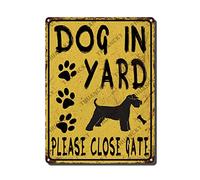THUANCKY Vintage Tin Signs Dog in Yard Please Close Gate Miniature Schnauzer Metai Sign for Family The Bar Restaurant Cafe Bathroom Garage Office Arts Decor 12x16 inch-Tin Sign