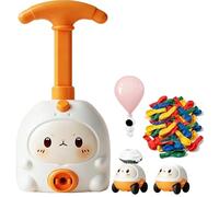 THUCHENYUC Balloon Launcher Toy Set, 2-in-1 Balloon Car Toy-Animal Air-Powered Car, Pressing Interactive Toy, Races on Ground & Flies in Air, Party Favors Birthday Gift(White Rabbit)