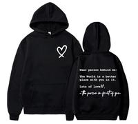 THUCHENYUC Dear Person Behind Me Hoodie, To The Person Behind Me Hoodie Letter Pullover Tops Trendy Sweatshirts(Black,L)