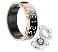 THUCHENYUC Smart Ring Health Tracker With LED Display Screen, Wearable Sleep Heart Rate Step Blood Oxygen Blood Pressure Tracker IP68 Waterproof Smart Ring For Women Men(Gold,11)