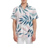 Thuella Men's Hawaiian Shirts Funky Short Sleeve Casual Button Down Beach Summer Shirt Holiday Shirt White Pink