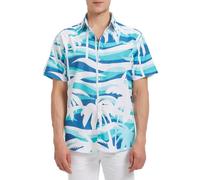 Thuella Men's Hawaiian Shirts Funky Short Sleeve Casual Button Down Beach Summer Shirt Holiday Shirt White Blue