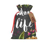(Thug Life Flowers) Christmas Burlap Gift Bags, Eco-Friendly Polyester Drawstring Pouches For Holiday, Birthday & Party Gift Packaging M