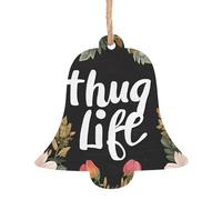 Thug Life Flowers -Print Christmas Wooden Ornaments 2PCS- Handmade Eco-Friendly Hanging Decor For Tree Gifts Holiday Festivities.