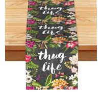 Thug Life Flowers Print Decorative Table Runner For Long Kitchen Dinner Table, Seasonal Party Home Decor 183cm