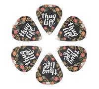 Thug Life Flowers Print Guitar Picks With Grip Stamped, Non Slip Picks Of 6 For Acoustic Electric Guitar Picks Guitar Accessories Ukulele For Acoustic Guitar Bas