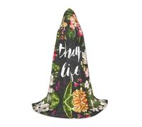 (Thug Life Flowers) Print Hooded Cape For Teenagers Costume Party, Halloween Hooded Cape Soft and Elastic,L