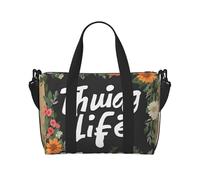 Thug Life Flowers Print Large Travel Duffel Bag Foldable Lightweight Weekender Bags, Carry On Overnight Tote Bags, Gym Duffel Bags Hospital Bags Yoga Bags For Women Men, Black, One Size