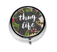 Thug Life Flowers Print Mini Metal Pill Box 2.0x2.0x0.7 in Round Travel Medicine Pill Organizer Box for Purse Pocket