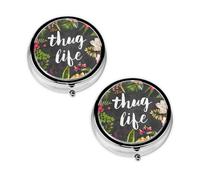 Thug Life Flowers Print Pill Box 3 Compartment Medicine Pill Case,Portable for Pocket Or Purse Pill Organizer Decorative Metal Medicine Vitamin Organizer Unique Gift