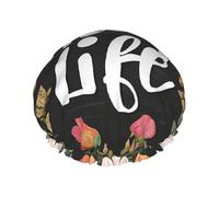 Thug Life Flowers Print Premium Double Layer Shower Cap For Women With Reusable Shower Cap For Hair - Waterproof Plastic Cap - Shower Caps For Long, Short And Curly Hairs