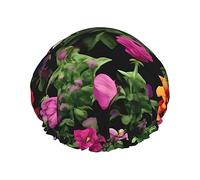Thug Life Flowers Print Shower Cap Reusable Bath Cap Double Layer Bath Hair Caps, Keeps Hair Dry, Fits All Head