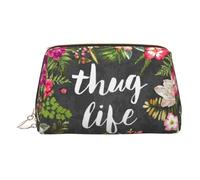 Thug Life Flowers Print Women Travel Cosmetic Bag Organizer Zipper Makeup Bags Pouch Toiletry,Lightweight Leather Makeup Bag