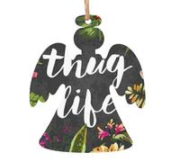 Thug Life Flowers Printed Angel Shape Xmas Ornaments 1 Pcs, Christmas wooden pendant Hanging for Xmas Tree Home Indoor Outdoor Decor