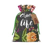 (Thug Life Flowers) Printed Christmas S Size Gift Bags with Green Ribbon Drawstring Candy Bags for Kids Xmas Holiday Christmas Eve Presents