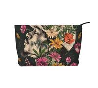 Thug Life Flowers Printed Corduroy Makeup Bag for Women Cute Make up Bag Travel Cosmetic Bag with Wristlet