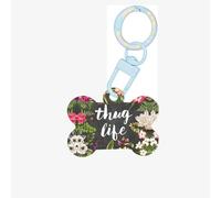 Thug Life Flowers Printing Acrylic Dog Bone Ornament,Dog Tags Personalized Pet Ornament, Key Chain Bone Shaped Id Tags