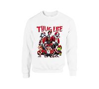 Thug Life Vintage Christmas Jumper Skeleton Green Character Xmas Group Sweater Horror Movie Character Friends Gifts Unisex Kids Adults Sweatshirt(L, White)