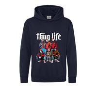 Thug Life Vintage Horror Movie Characters Hoodie Scary Clowns Jokers Trick or Treat Halloween Pullover Funny Gifts Fall 2024 Unisex Kids Adults Hood(L, Navy)
