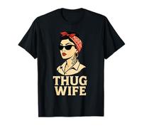Thug Wife Funny Vintage Retro Housewife Married Couple Women T-Shirt