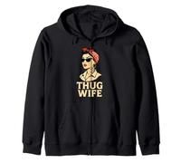 Thug Wife Funny Vintage Retro Housewife Married Couple Women Zip Hoodie
