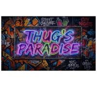 Thugs Paradise Neon Graffiti Indoor Doormat 3mm Ultra Thin Non Slip Rubber Backing Durable Entryway Rug Inside Home Decor