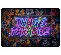 Thugs Paradise Neon Graffiti Indoor Doormat 3mm Ultra Thin Non Slip Rubber Backing Durable Entryway Rug Inside Home Decor