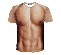 thuizen Men's 3D Naked Muscle Printed T-Shirt - Men's Funny Prank Crewneck Elastic Musculo Graph Tshirts (Man, M)