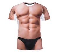 thuizen Men's 3D Naked Muscle Printed T-Shirt - Men's Funny Prank Crewneck Elastic Musculo Graph Tshirts (Naked, XL)