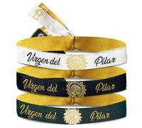 Thulander Pack of 3 Virgen del Pilar Bracelets - Ribbons in White, Green and Black - Bracelet Women and Men Symbol of Faith and Devotion - Gift Idea Pillar Day and Religious Accessory