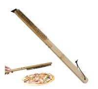 Thumb Brush for Pizza Oven with Handle Scraper Handle Long Brush Stone for Pizza Brush for Cleaning Grill Accessories for Oven Outdoor Pizza with Wooden Handle and