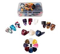 Thumb Finger Picks Plectrum With Plastic Picks Case, 1 Dozen (3 Pairs) SUNLP Celluloid Guitar thumb finger picks Mandolin Banjo thumb finger picks and Free 8pcs 0.46mm Guitar Picks (Mix Color)