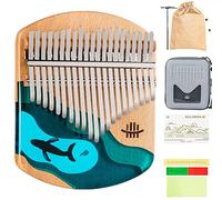 Thumb Piano 21 Keys Kalimba, Portable Finger Piano with Kalimba Song Book Instructions, Tuning Hammer, Storage Case & More! Gift for Beginners Professionals, Beechwood & Ocean Blue Ocean Whale Design