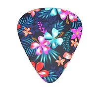 Thumb Picks Plectrum With Plastic Picks Case (12 Pieces) Celluloid Guitar Thumb Picks Hawaiian Colorful Hibiscus Flowers Tropical Palm Tree Leaves Banjo Guitar Picks