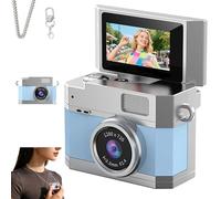 Thumb-Sized 180° Flip Screen Mini Camera - Digital Retro CCD HD Portable with Video Mode & Multi-Style Beauty Filters for Travel, Party, Vlog, Beginners, Students (bare metal,Blue)