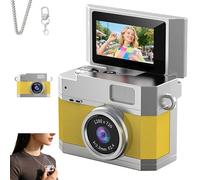 Thumb-Sized 180° Flip Screen Mini Camera - Digital Retro CCD HD Portable with Video Mode & Multi-Style Beauty Filters for Travel, Party, Vlog, Beginners, Students (bare metal,Yellow)