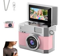 Thumb-Sized 180° Flip Screen Mini Camera - Digital Retro CCD HD Portable with Video Mode & Multi-Style Beauty Filters for Travel, Party, Vlog, Beginners, Students (bare metal,Pink)