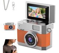 Thumb-Sized 180° Flip Screen Mini Camera - Digital Retro CCD HD Portable with Video Mode & Multi-Style Beauty Filters for Travel, Party, Vlog, Beginners, Students (bare metal,Orange)