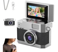 Thumb-Sized 180° Flip Screen Mini Camera - Digital Retro CCD HD Portable with Video Mode & Multi-Style Beauty Filters for Travel, Party, Vlog, Beginners, Students (bare metal,Black)