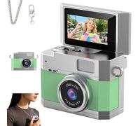 Thumb-Sized 180° Flip Screen Mini Camera - Digital Retro CCD HD Portable with Video Mode & Multi-Style Beauty Filters for Travel, Party, Vlog, Beginners, Students (bare metal,Green)