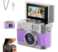 Thumb-Sized 180° Flip Screen Mini Camera - Digital Retro CCD HD Portable with Video Mode & Multi-Style Beauty Filters for Travel, Party, Vlog, Beginners, Students (bare metal,Purple)