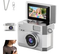 Thumb-Sized 180° Flip Screen Mini Camera - Digital Retro CCD HD Portable with Video Mode & Multi-Style Beauty Filters for Travel, Party, Vlog, Beginners, Students (bare metal,White)